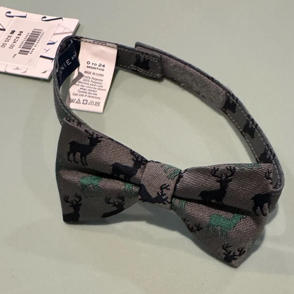 NWT Janie and Jack Baby Boys Gray Bow Tie with Moose Print Classic Preppy Winter